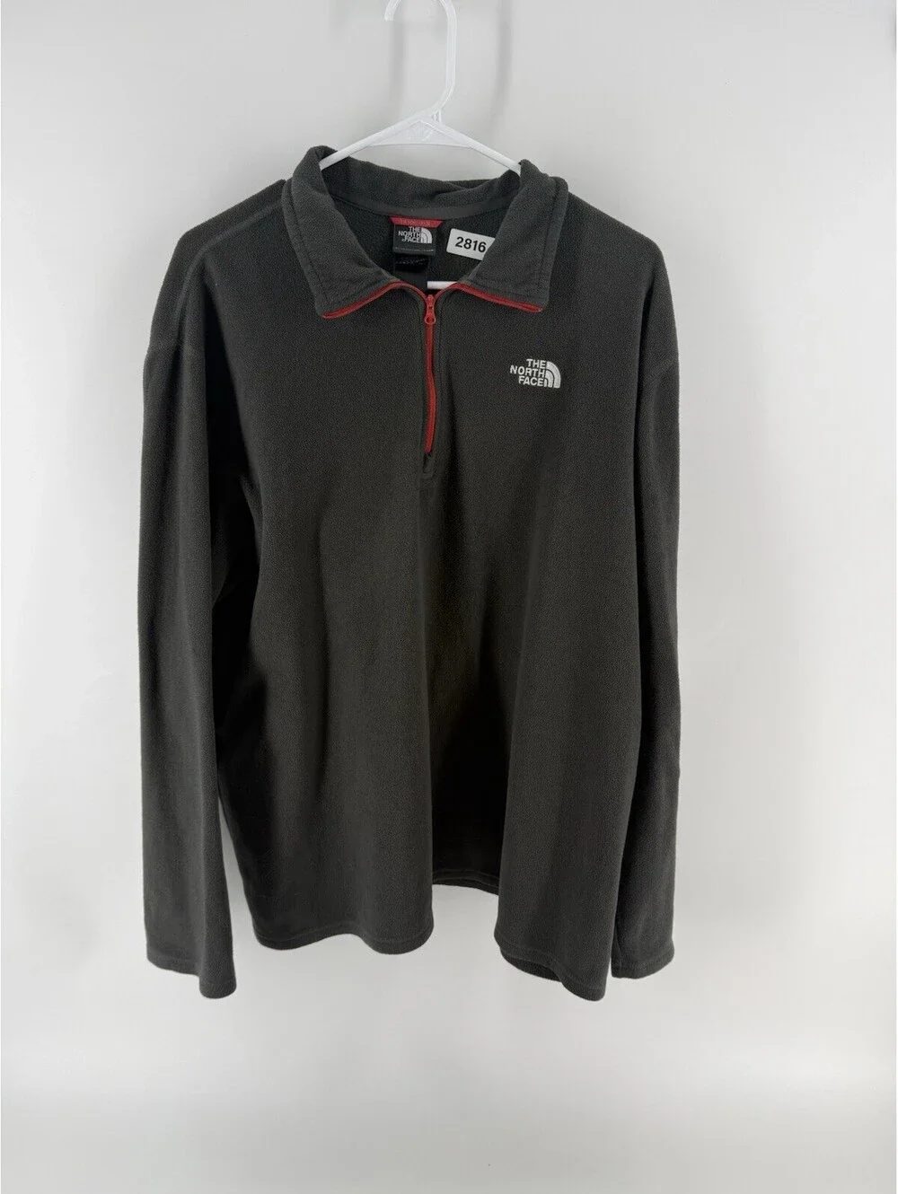 The North Face Lightweight Polartec Fleece Black 3/4 Red Zip Pullover Mens XL